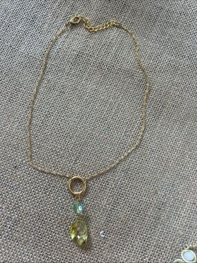 Gold tone Chain Necklace with Green Crystal Pendant